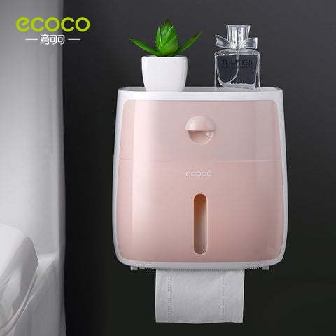ECOCO Wall Mounted Double Layer Paper Towel Storage Box Waterproof Paper Towel Storage Box Sundries Shelf Bathroom Accessories 