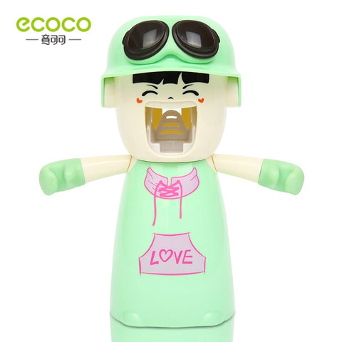 ECOCO Cartoon Automatic Toothpaste Squeezer Dispenser for Girls Kids Toothbrush Holder Wall Mount Stand Bathroom Accessories Set 