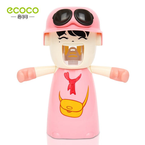 ECOCO Cartoon Automatic Toothpaste Squeezer Dispenser for Girls Kids Toothbrush Holder Wall Mount Stand Bathroom Accessories Set 