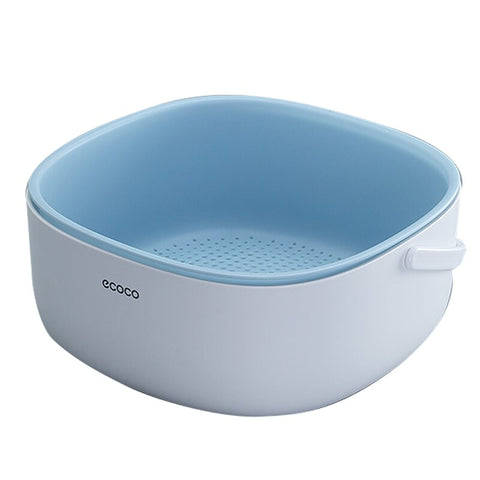 ECOCO Portable Double Drain Basket Bowl Washing Kitchen Strainer Noodle Vegetable Fruit Basket Washing Cleaning Strainer 
